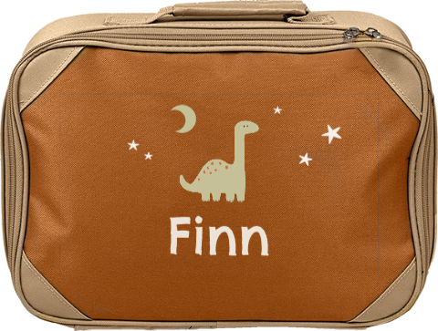 Schlichter Kinderkoffer mit Dinosaurier, Sternen und Namen