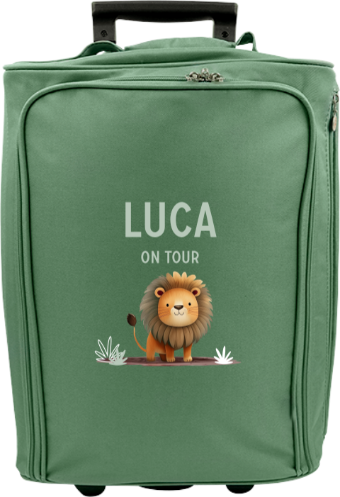Personalisierter Trolley mit Namen und Löwenmotiv