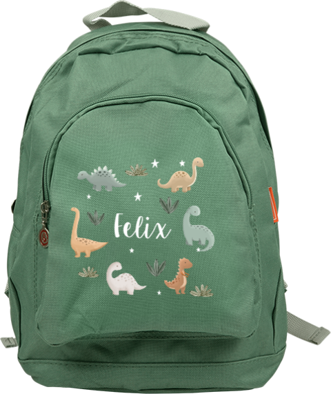 Rucksack Junior mit Namen, Dinosauriern und Sternen