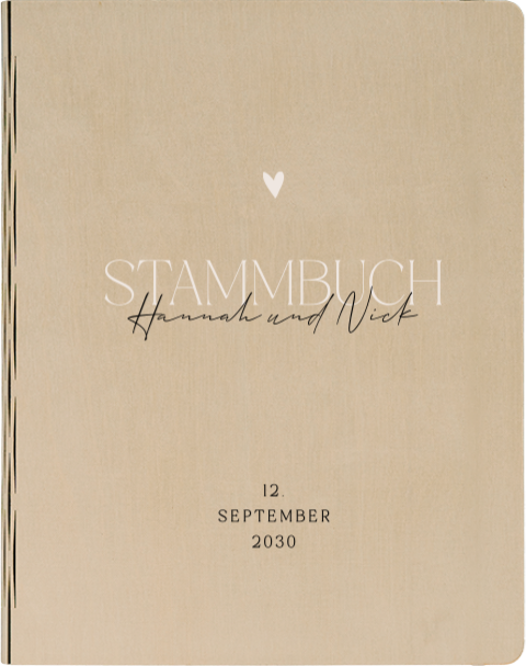 Stammbuch aus Holz zur Hochzeit mit eleganter Typografie