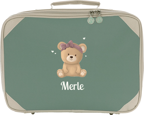 Niedlicher Reisekoffer für Kinder mit Namen und Teddy mit Schleifchen