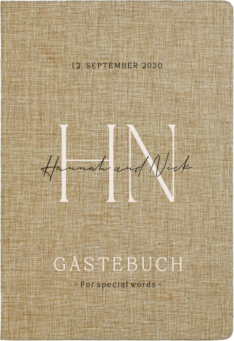 Gästebuch aus Leinen mit großen Initialen und eleganter Schrift