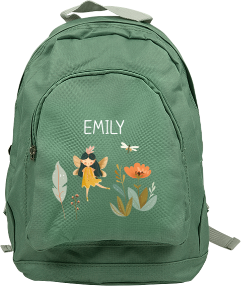 Süße Schultasche mit Namen, Blumen und Fee