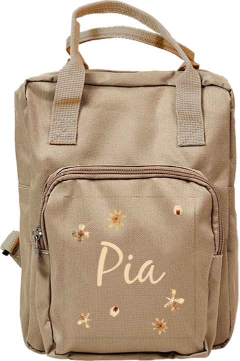Personalisierbarer Rucksack mit Namen und Trockenblumen