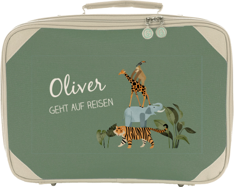 Personalisierter Kinderkoffer mit Namen und Dschungel-Tieren