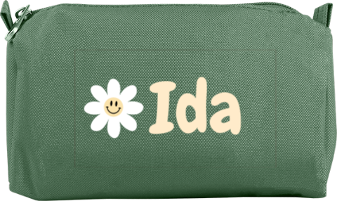 Federmäppchen mit Namen und fröhlicher Blume