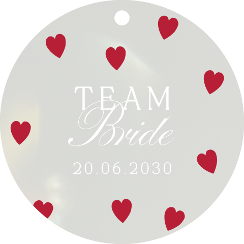 Acryl Christbaumschmuck Team Bride mit Herzen und Hochzeitsdatum
