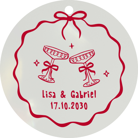 Acryl Christbaumschmuck Hochzeit mit Sektgläsern und Schleifen