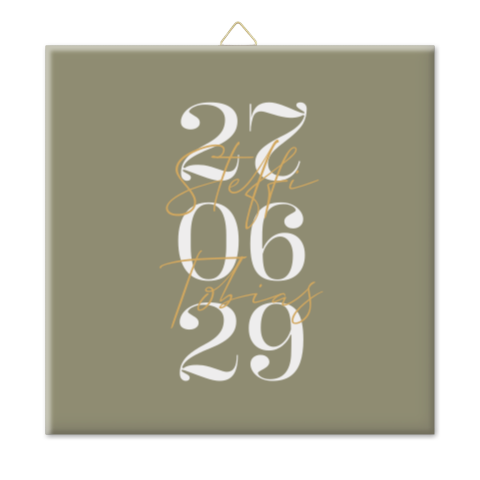 Hochzeitsfliese in Grün mit großem Datum