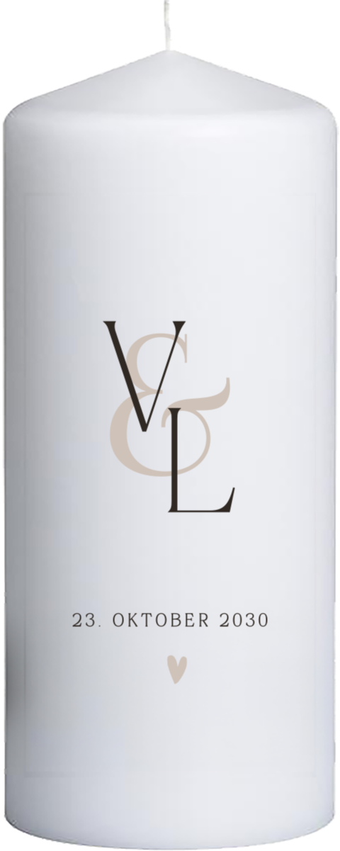 Hochzeitskerze klassisch mit Initialen 15 cm lang, Ø6 cm