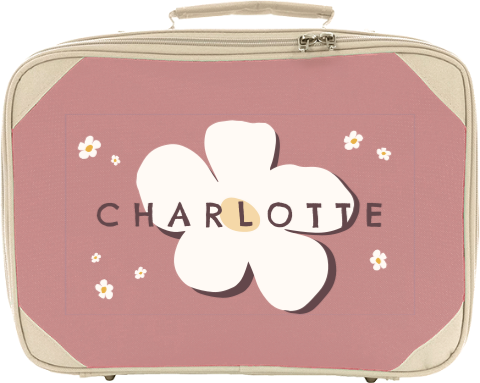 Schlichter Kinderkoffer mit Namen und Blumen