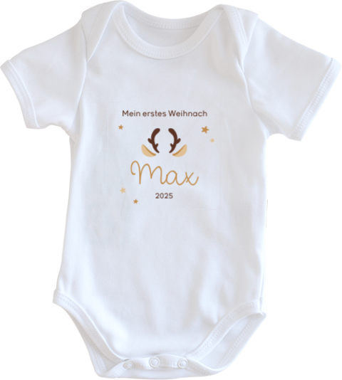 Baby Body Weihnachten mit Rentiergeweih und Namen