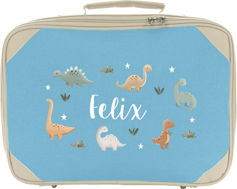 Kinderkoffer mit Namen und Dino-Muster