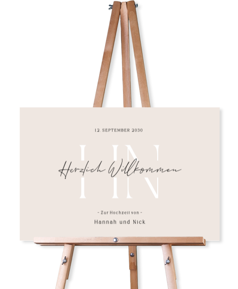 Klassisches Willkommensschild in Beige mit Initialen