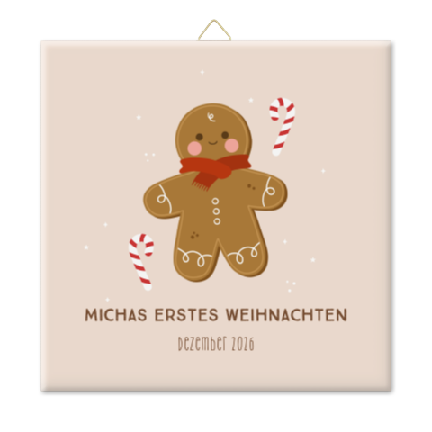 Fotofliese Babys erstes Weihnachten mit Lebkuchenmännchen