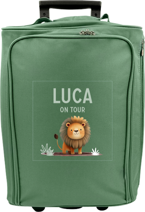 Personalisierter Trolley mit Namen und Löwenmotiv