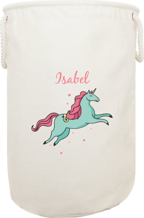 Aufbewahrungssack fürs Kinderzimmer mit Namen und Einhorn