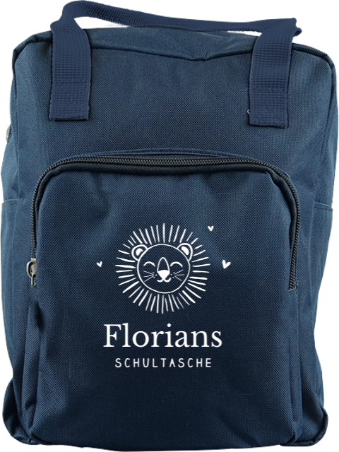Moderner Rucksack mit Namen und Löwen