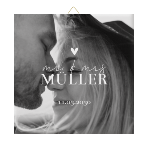 Holzfliese zur Hochzeit mit Foto und Herz