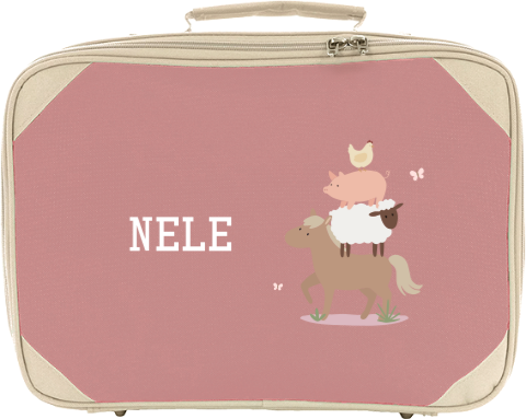 Kinderkoffer mit Namen und Bauernhoftieren