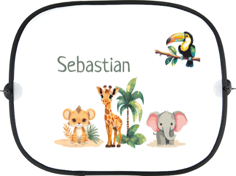 Sonnenschirm mit niedlichen Dschungeltieren und Namen