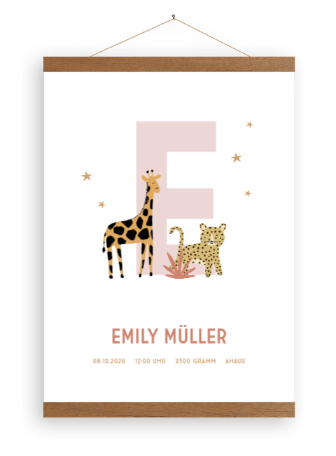 Leinwandposter für's Babyzimmer mit Giraffe und Panther