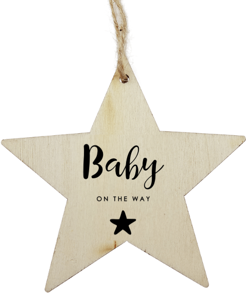 Hölzerne Weihnachtskugel Schwangerschaftsankündigung mit Stern