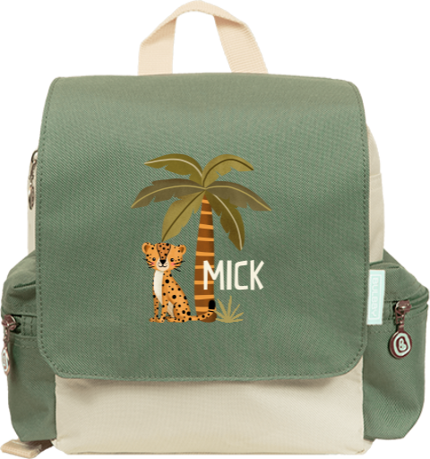 Rucksack Adventure mit Name, Leopard und Dschungel-Motiv