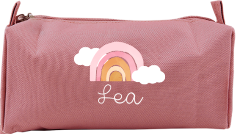 Federmäppchen mit Name, Regenbogen und Wolken