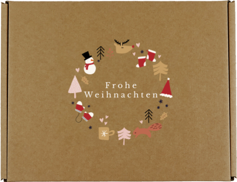 Geschenkbox zu Weihnachten mit Illustrationen und eigenem Text