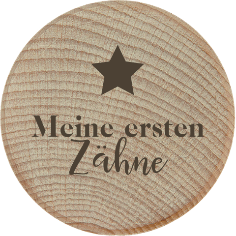 Zahndose aus Holz mit Stern und Schriftzug