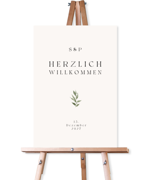 Willkommensschild Hochzeit mit zartem Aquarell-Zweig