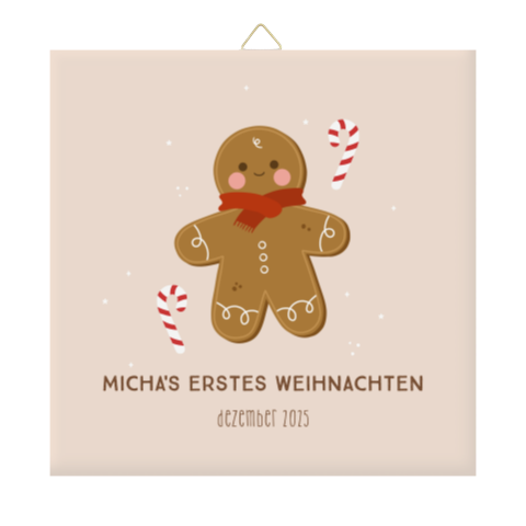 Fotofliese Babys erstes Weihnachten mit Lebkuchenmännchen