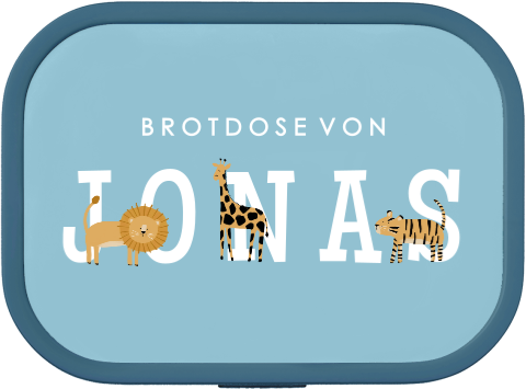 Brotdose mit Namen und buntem Dschungeltiere-Design