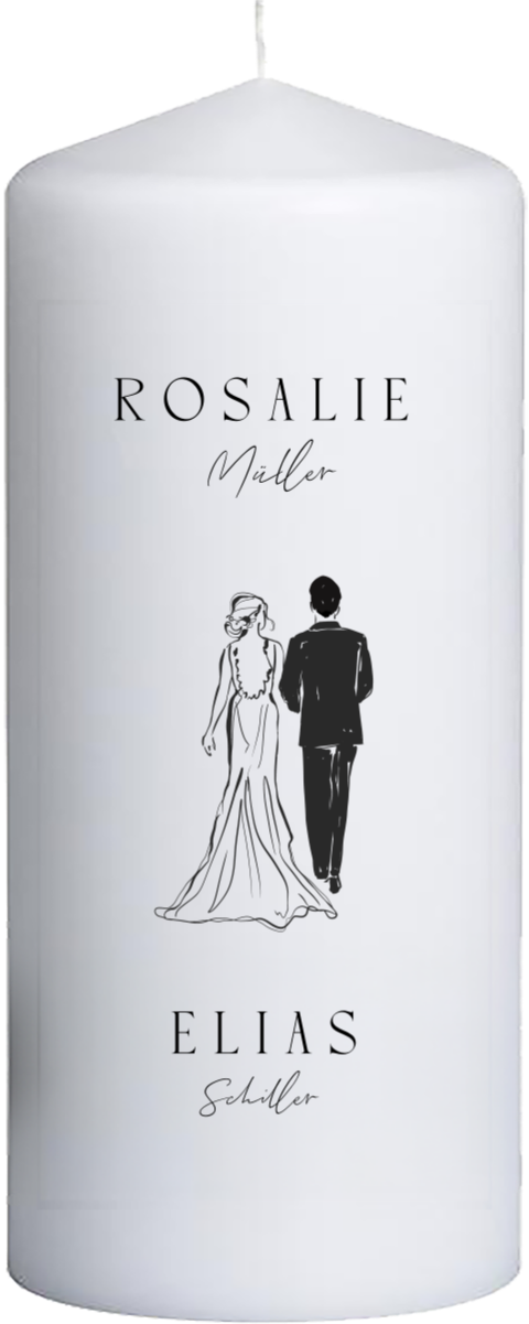 Hochzeitskerze mit Tuschezeichnung vom Brautpaar, 15 cm lang, Ø 6 cm