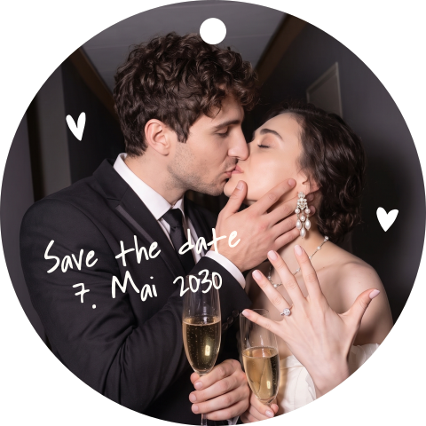 Acryl Christbaumschmuck Save the Date mit Foto und Herzen