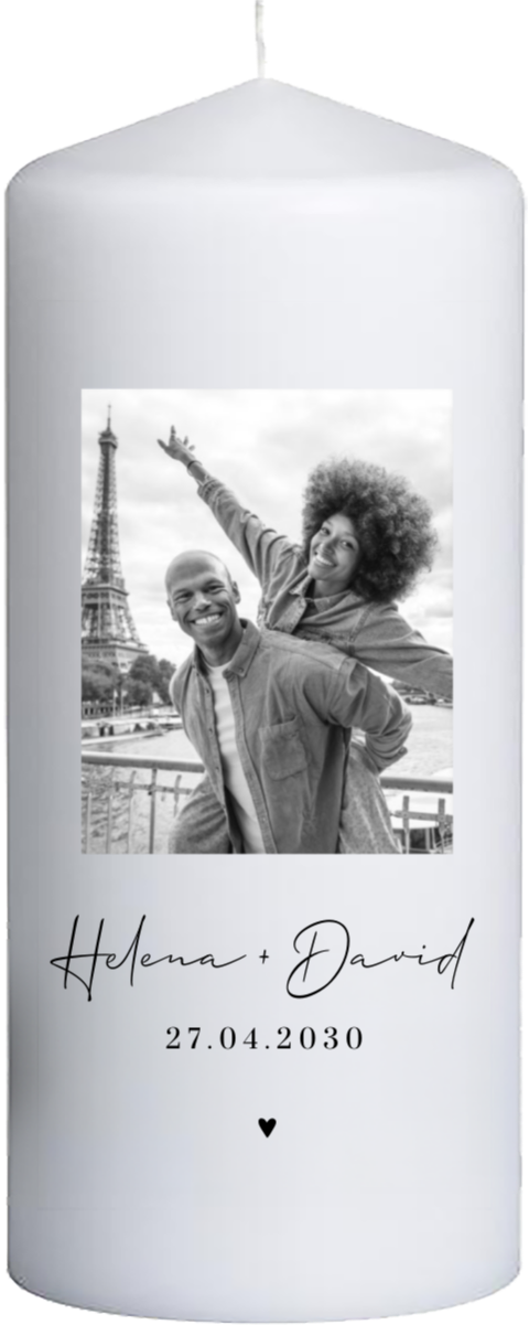 Moderne Hochzeitskerze mit Foto - 20 cm hoch, 8 cm Ø