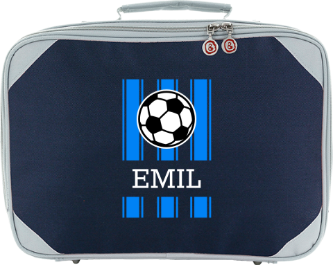 Personalisierter Kinderkoffer mit Namen, Fußball und Streifen