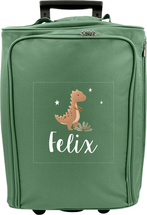 Personalisierter Trolley mit Dinosaurier, Sternen und Namen