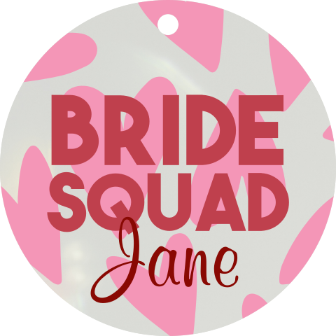 Acryl Christbaumschmuck Bride Squad mit Namen und Herzen