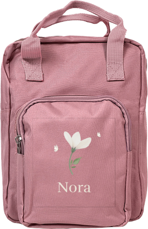 Rucksack Classic mit Namen, Blume und Schmetterlingen