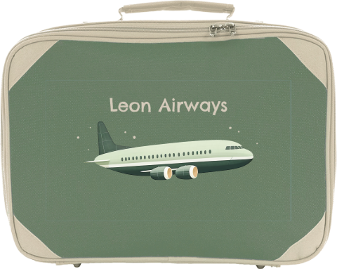 Abenteuerlicher Kinderkoffer mit Namen und Flugzeug