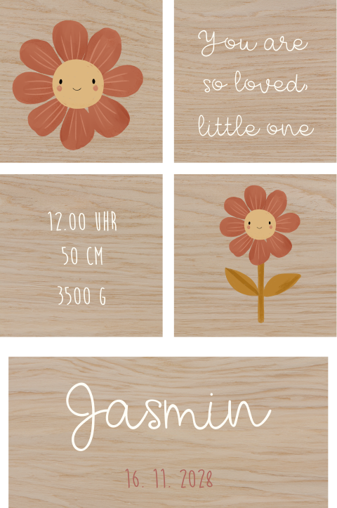 Bauklötze mit Namen und niedlichen Blümchen