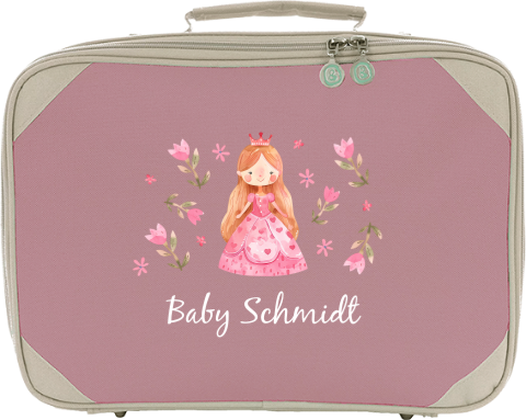 Süßer Kinderkoffer mit Namen, Prinzessin und Blumen