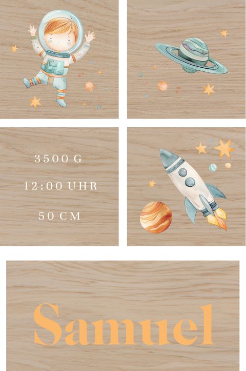 Personalisierbare Holzklötze mit Weltall Motiv
