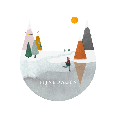 Kerstkaart illustratie winter landschap schaatsen