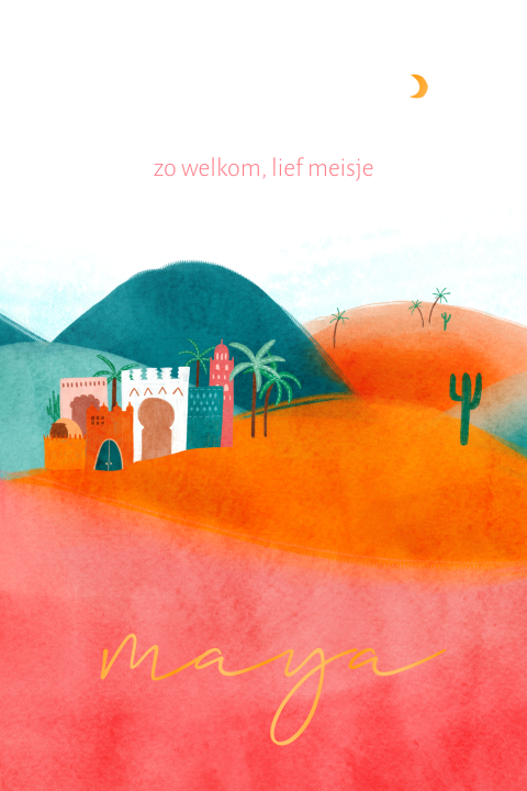 Geboortekaartje woestijn landschap cactus