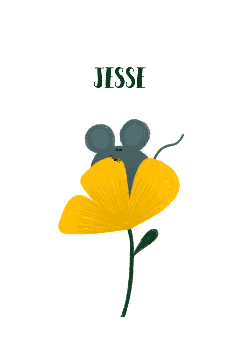 Geboortekaartje Muisje met bloem