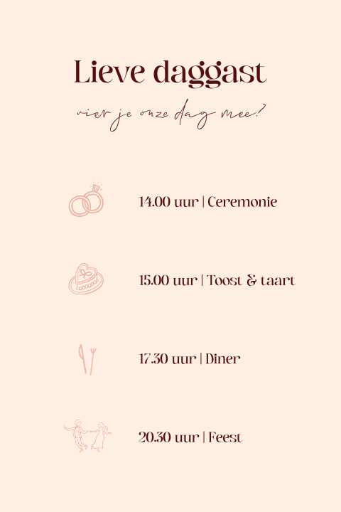 Dagplanning bruiloft minimalistische lijntekeningen
