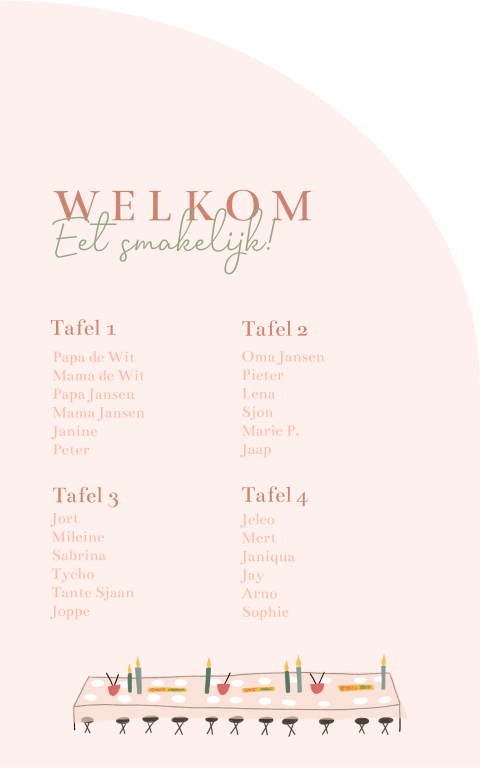 Tafelschikking bruiloftsbord halve boog